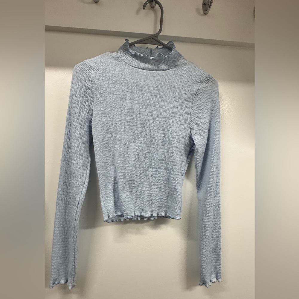 Altar'd State Blue Ribbed Crop Blouse